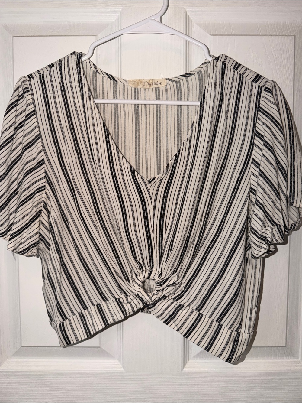 Rewind Black & White Striped Knot-Front Crop Top